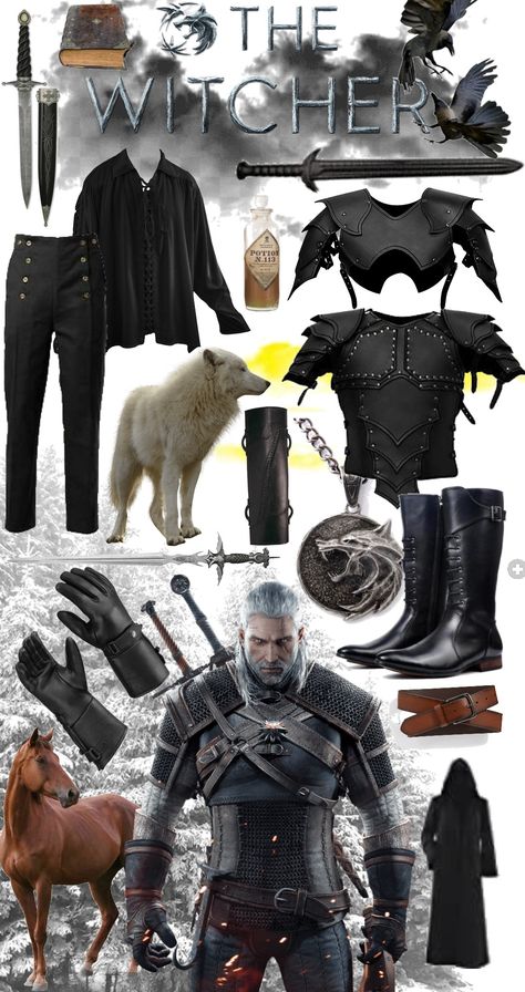 Geralt Of Rivia Outfit, Witcher Costume Men, Yennifer Costume, Geralt Outfit, Witcher Halloween Costume, Witcher Cosplay Geralt, Geralt Costume, The Witcher Costume, Witcher Outfits