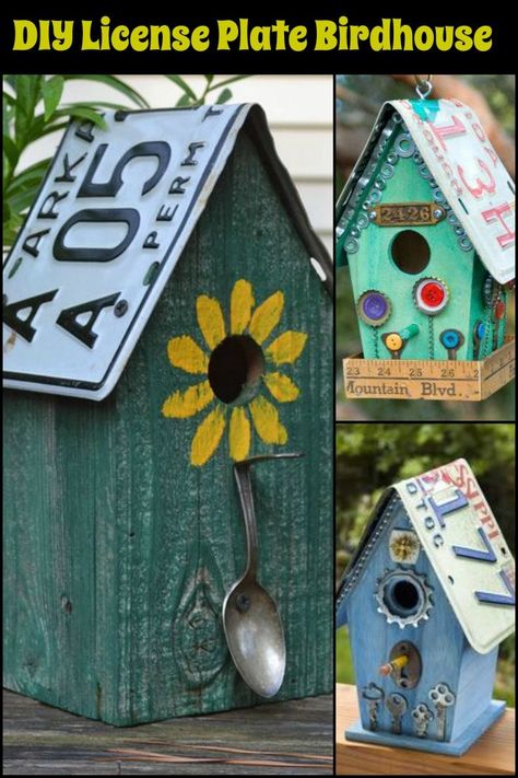 Diy License Plate, Birdhouse Diy, License Plate Crafts, Old License Plates, Homemade Bird Houses, Birdhouse Craft, Bird Houses Ideas Diy, License Plate Art, Bird House Feeder