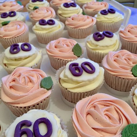 60th birthday cupcakes 70th Cupcakes, Cupcakes For 60th Birthday, 60th Cupcakes, 60 Birthday Cupcakes, 60th Bday Cupcake Ideas, 60th Birthday Cupcakes For Ladies, 60th Birthday Cupcakes, Mom Party, Cake Tasting