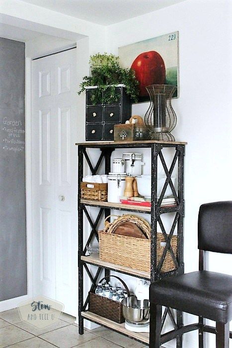 5 Tips for Open Kitchen Rack Storage | Baker's rack storage ideas | stowandtellu.com | #kitchenstorage #storageorganization #organizing #openshelving Kitchen Bakers Rack Ideas Decor, Kitchen Bakers Rack Ideas, Bakers Rack Ideas, Kitchen Bakers Rack, Small House Furniture, Vegetable Rack, Vegetable Bin, Bakers Rack, Multipurpose Furniture