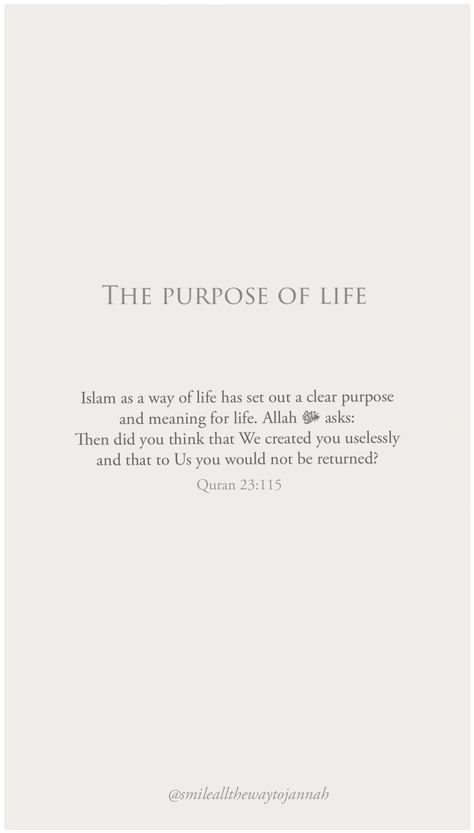 Purpose Quotes, The Purpose Of Life, Purpose Of Life, Purpose In Life, Islamic Teachings, A Way Of Life, Life Purpose, Love Words, Inspiring Quotes