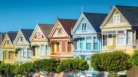 San Francisco has always been known as a city of nonconformity (Credit: Bluejayphoto/Getty Images) Painted Ladies San Francisco, Alamo Square, California Bucket List, Moving To San Francisco, Visit San Francisco, Living In San Francisco, Exterior Paint Color, Painted Ladies, Victorian Architecture