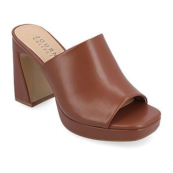 Journee Collection Womens Ezzlynn Heeled Sandals - JCPenney Brown Platform Heels, Closet Revamp, Work Fits, Sandals Brown, Platform Block Heels, Band Design, Open Toed Heels, Round Toe Heels, Brown Sandals