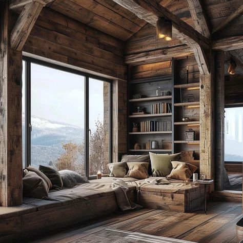 Dark Academia Cabin, Scandinavian Cabin Interior, Parisian Chic Bedroom, Best Greige Paint, Best Greige, Viking Home, Viking Home Decor, Luxury Chalet Interior, Anew Gray