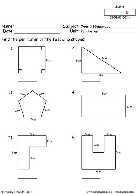 Year-5: Numeracy: Shape-and-space Printable Resources  Free Worksheets for Kids | PrimaryLeap.co.uk Reflection Math, Area And Perimeter Worksheets, Perimeter And Area, Area Worksheets, Find The Perimeter, Perimeter Worksheets, Line Math, Free Worksheets For Kids, 3rd Grade Math Worksheets