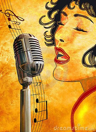 A drawing of a woman singing  close to an old fashioned microphone, with several musical notes on a grunge background. Old Fashioned Microphone, Microphone Drawing, Singing Drawing, Drawing Of A Woman, Music Notes Tattoo, Dj Art, Woman Singing, Jazz Art, Music Drawings