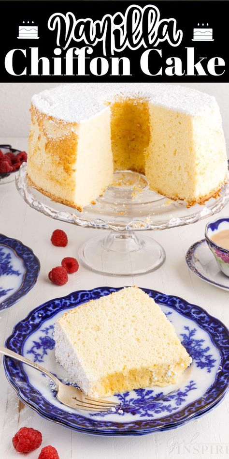 Vanilla Chantilly Cake, Chiffon Custard Cake, Fluffiest Vanilla Cake, Gluten Free Chiffon Cake, Soft Fluffy Vanilla Cake Recipe, Gluten Free Chiffon Cake Recipe, Chiffon Cake Flavors, Vanilla Chiffon Cake Recipe, Vanilla Chiffon Cake