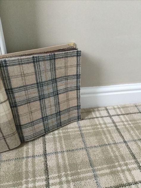 Plaid Carpet Office, Plaid Wall To Wall Carpet, Plaid Stair Carpet, Tartan Carpet Living Room, Landing Upstairs, Stairway Runners, Plaid Wool Carpet, Plaid Rug Green, Wausau Homes