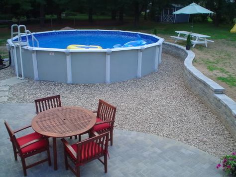 Above Ground Pool...This is exactly what I want!  :) Landscape Ideas Rocks, Above Ground Pool Landscape Ideas, Above Ground Pool Landscape, Small Above Ground Pool, Oberirdischer Pool, Pool Landscape Ideas, Fire Pit Materials, Pool Landscape, Pool Landscape Design