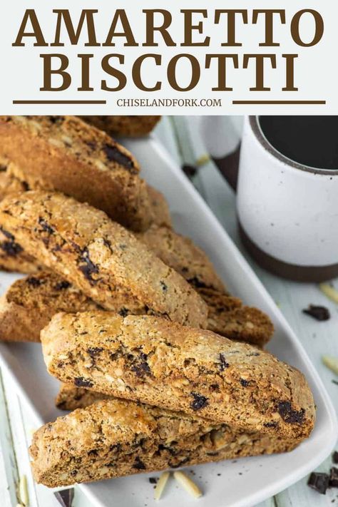 This amaretto biscotti is crisp and has a subtle almond flavor throughout, making them perfect for dunking in your favorite drink. #amarettobiscotti #biscotti #italiandessert | chiselandfork.com Walnut Biscotti Recipe, Walnut Biscotti, Italian Biscotti, Italian Almond Cookies, Italian Cookie, Italian Bakery, Banana Walnut, Almond Biscotti, Biscotti Recipe