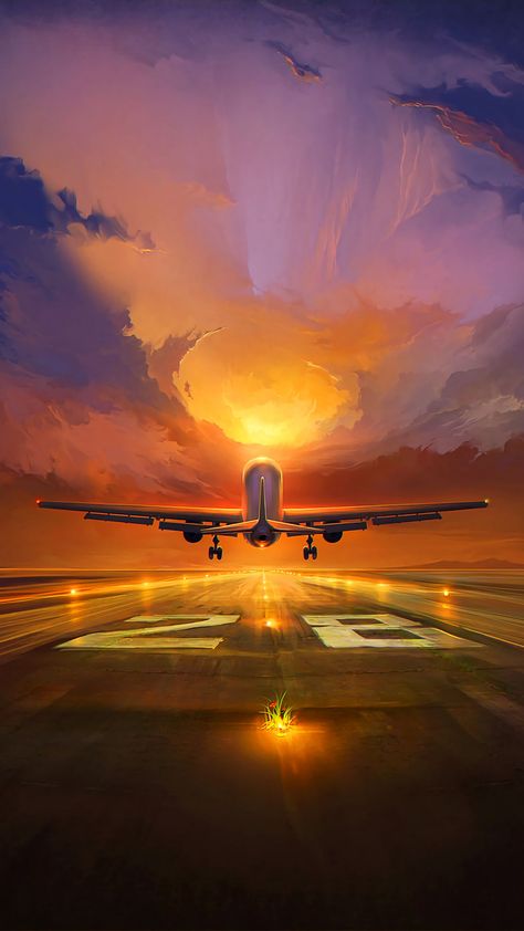 Download wallpaper 1440x2560 plane, runway, art, sunset, sky qhd samsung galaxy s6, s7, edge, note, lg g4 hd background Airplane Painting, Airplane Wallpaper, Airplane Photography, Image 3d, Paint By Numbers, Pictures To Paint, Cool Drawings, Digital Painting, The Sky