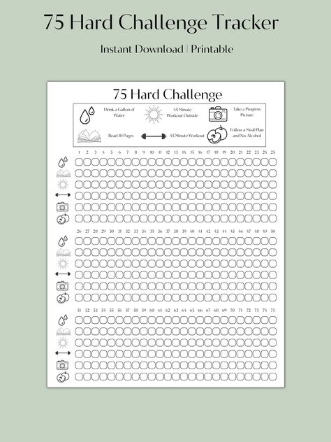 75day Challenge, 30 Hard Challenge, 75 Hard Checklist, 75 Hard Challenge Tracker Free Printable, 75 Hard Challenge Tracker, 75 Hard Challenge, 45 Minute Workout, Hard Challenge, Workouts Outside