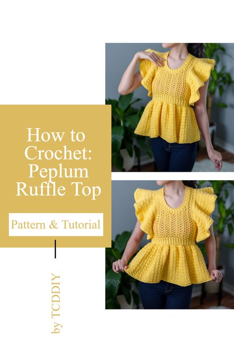 https://tcddiy.etsy.com/listing/1168696122/crochet-pattern-peplum-ruffle-top?utm_source=Copy&utm_medium=ListingManager&utm_campaign=Share&utm_term=so.lmsm&share_time=1691005354516 Crochet Peplum Top, Ruffle Top Pattern, Crochet A Crop Top, Crochet Top Tutorial, Peplum Top Pattern, Crochet Peplum, Easy Crochet Top, Ruffle Crochet, Modern Crochet Patterns