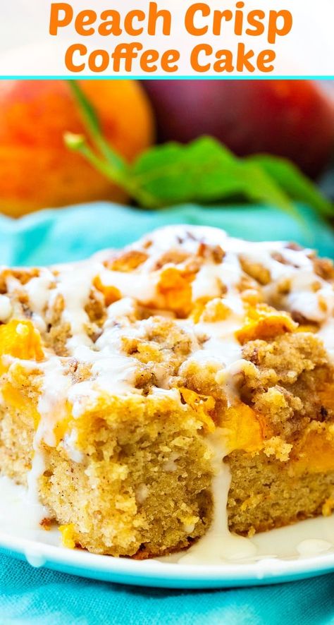 Peach Crisp Coffee Cake made with fresh peaches. Peach Coffee Cake, Peach Coffee, Spicy Southern Kitchen, Peach Crisp, Blueberry Cream Cheese, Southern Kitchen, Fresh Peaches, Coffee Cakes, Coffee Cake Recipes