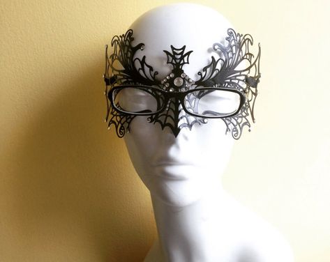 Masquerade Mask With Glasses, Black Punk-style Masquerade Mask For Halloween, Masquerade Mask Spider, Black Adjustable Masquerade Mask, Gothic Eye Mask For Masquerade Carnival, Gothic Eye Mask For Masquerade, Masquerade Mask Women, Couples Masquerade Masks, Metal Mask