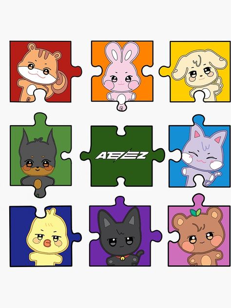 Ateez Animal Characters, Ateez Stickers Printable, Virtual Aesthetic, Blackpink Drawing, Ateez Stickers, Ateez Photocards, Teen Wolf Art, Paper Cube, Pop Characters