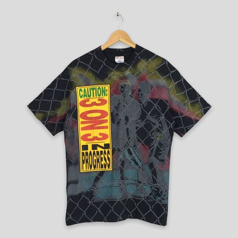 Vintage 90's Handball Caution 3 On 3 In Progress Graphics Multicolor T shirt Large Retro American Streetwear Basketball Nba Sport Tee Size L by slayvin on Etsy American Streetwear, Basketball Tees, In Progress, Nba Sports, Adidas Windbreaker, Sports Tees, North Face Jacket, Used Clothing, Dhl Express