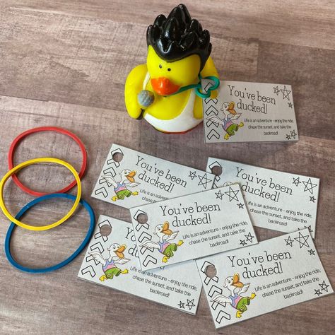 Printable duck duck tags to attach to your rubber ducks before you drop them on a door handle or hood. This listing is for a digital download. You will not receive an item via mail. This listing is for personal use only and cannot be used for profit. Product is not customizable as it is an instant download.  Disclaimers: Due to different computer monitors/calibrations/printer qualities, the colors may vary slightly from pictures. Product is non-refundable and not eligible for exchange due to the product being an instant download. Cheer Duck Tags, You've Been Ducked Jeep Tags, Jeep Duck Tags, Duck Duck Jeep Tags, Rubber Duck Keychain, Lucky Ducky, Red Ribbon Week, Activities For Teens, Homecoming Proposal