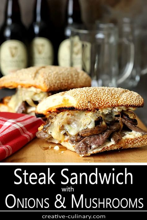 Make your own Steak and Cheese Sandwich with Grilled Onions and Mushrooms to rival any food trucks; this one is livened up with a bit of horseradish mayonnaise! Mushroom Sandwich Recipes, Steak And Cheese, Salami Sandwich, Mushroom Sandwich, Steak Sandwich Recipes, Best Sandwich Recipes, Steak And Mushrooms, Deli Sandwiches, Grilled Onions