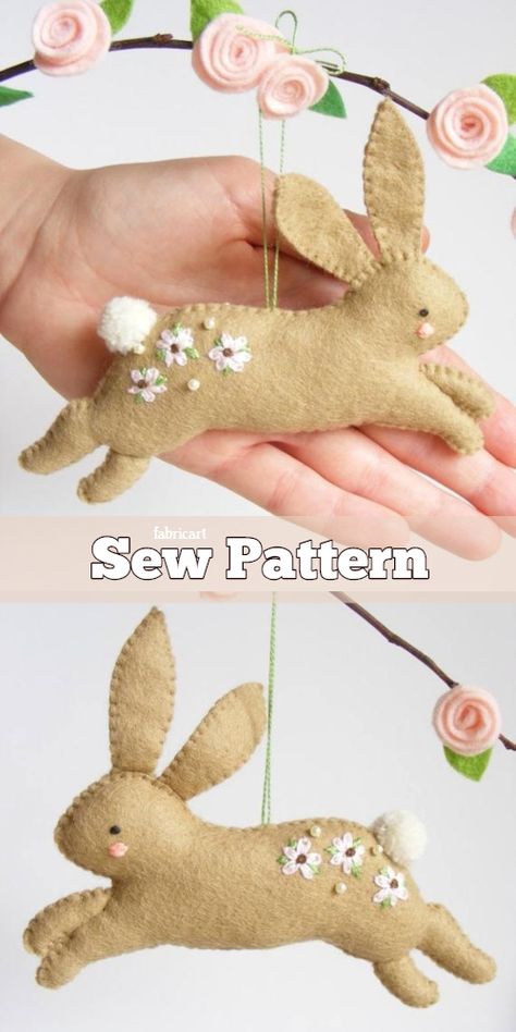 DIY Felt Easter Hopping Bunny Sew Pattern & Tutorial Syprosjekter For Nybegynnere, Felt Easter Bunny, Hopping Bunny, Sew Felt, Baby Mobil, Felt Crafts Diy, Fabric Sewing Patterns, Felt Bunny, Free Sewing Patterns