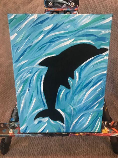 Painting Ideas Easy Simple Ocean, Simple Dolphin Painting, Dolphin Painting Ideas, Dolphin Drawing Aesthetic, Dolphin Canvas Painting, Ocean Canvas Painting Easy, Ocean Aesthetic Painting, Dolphin Painting Easy, Painting Dolphins