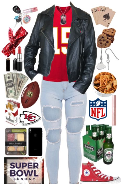 Superbowl Outfits Women Chiefs, Chiefs Fan Outfit, Chiefs Super Bowl Outfit, Super Bowl Outfits For Women 2023, Superbowl Outfits Women What To Wear, Super Bowl Party Outfits For Women, Chiefs Outfit Woman, Kansas City Chiefs Nails, Super Bowl Party Outfit