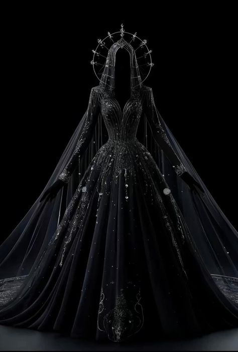 Fantasy Staff, Gothic Ball Gown, Black Wedding Dress Gothic, Black Wedding Gowns, Marvel Dr, Black Witch, Fantasy Dresses, Gothic Aesthetic, Fantasy Gowns