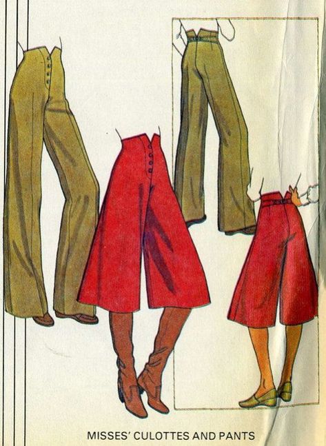 High Waisted Culottes, Clothes Winter, Diy Vetement, Bell Bottom Pants, Fashion Design Sketches, Moda Vintage, Bell Bottom, Mode Vintage, Mode Inspiration