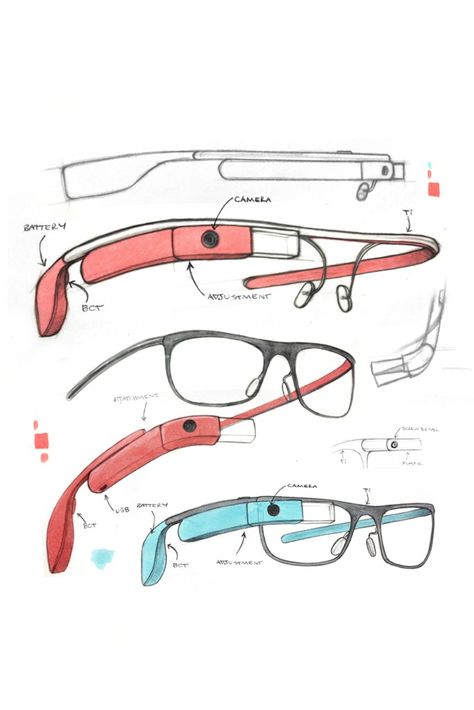 Sketches for Google Glass frames. [Courtesy Photo] Glasses Sketch, Google Glasses, Teknologi Gadget, Google Glass, Art Appliqué, Industrial Design Sketch, Battlestar Galactica, Wearable Device, Glass Frames