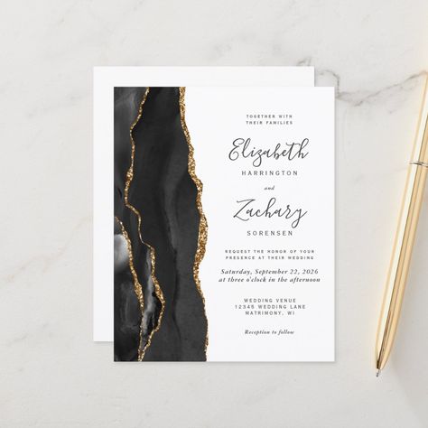 Black Bridal Shower Ideas, Bridal Shower Venues, Black And Gold Invitations, Marble Invitation Wedding, Square Wedding Invitations, Geode Wedding, Elegant Wedding Stationery, Elegant Modern Wedding, Agate Wedding