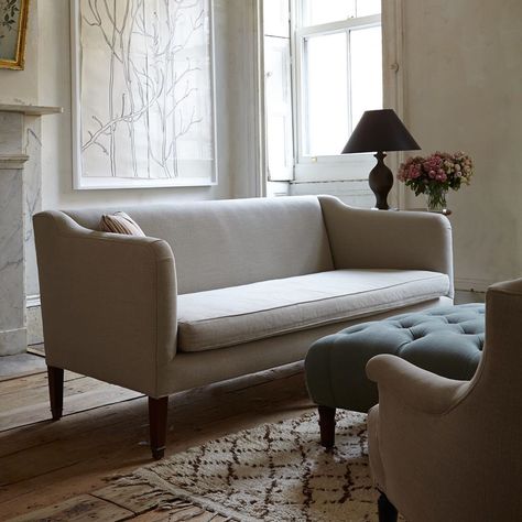 John Derian Company on Instagram: “Our Cove Sofa for @myciscohome. This sofa is inspired by Sheraton-style antiques. Thomas Sheraton was a highly influential cabinetmaker of…” Organic Furniture, Green Furniture, John Derian, Modern Vintage Home, Cabinet Makers, Upholstered Sofa, Sofas And Chairs, Furniture Collection, Quality Furniture