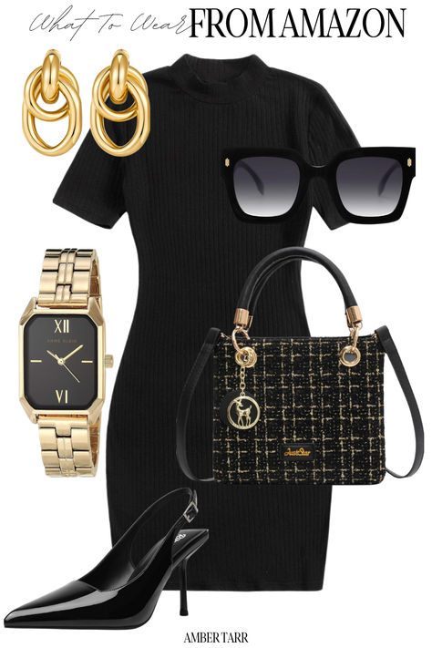 This all black outfit is way too chic and the perfect fall outfit from amazon fashion! Taupe And Black Outfit, Amazon Black Dress, Trophy Wife Aesthetic Outfits, All Black Outfit Classy, Fall Fashion Outfits 2024, Black Dress Outfit Classy Elegant, Amazon Outfits Women, Classy Black Outfits, Outfit From Amazon