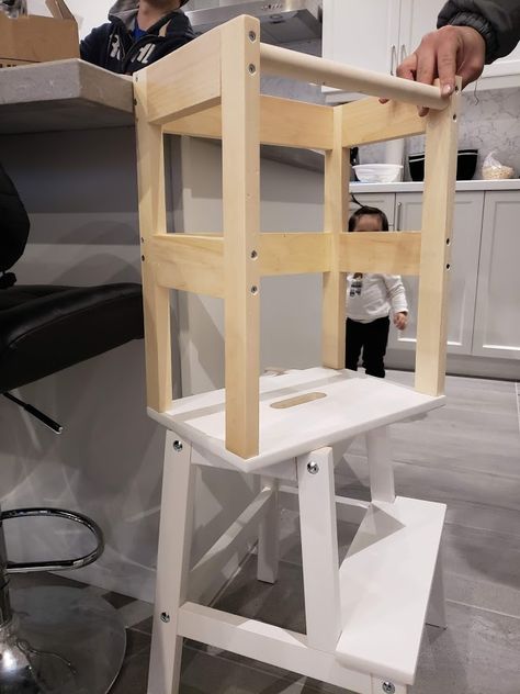 Ikea Hack: Toddler Learning Tower Tutorial Ikea Stool Learning Tower, Ikea Kids Stool Hack, Toddler Tower Ikea Hack, Kitchen Helper Tower Diy, Learning Tower Ikea Hack, Ikea Stool Hack, Ikea Hack Learning Tower, Learning Tower Ikea, Diy Learning Tower