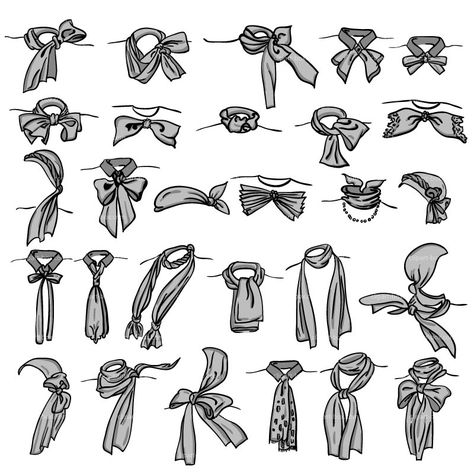 Noeud d'écharpe homme et femme Tie Drawing, Tie Scarves, Headwear Fashion, Scarf Knots, Fashion Terms, Style Scarf, Fashion Vocabulary, Fashion Illustration Sketches, Retro Mode