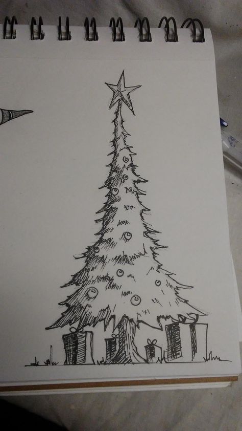 Fun Christmas Drawings, Winter Sketches Pencil, Christmas Drawing Sketch, Drawing Decoration Ideas, Christmas Sketches Pencil, Christmas Sketches Easy, Christmas Pencil Drawings, Christmas Drawing Ideas Pencil, Christmas Sketch Ideas