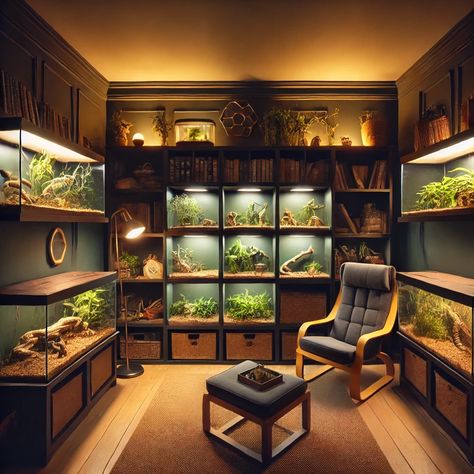 Reptile Rack Ideas, Reptile Room Aesthetic, Reptile Room Ideas, Terrarium Room, Indoor Pond, Pet Room, Tortoise Enclosure, Tortoise Habitat, Fish Tank Terrarium