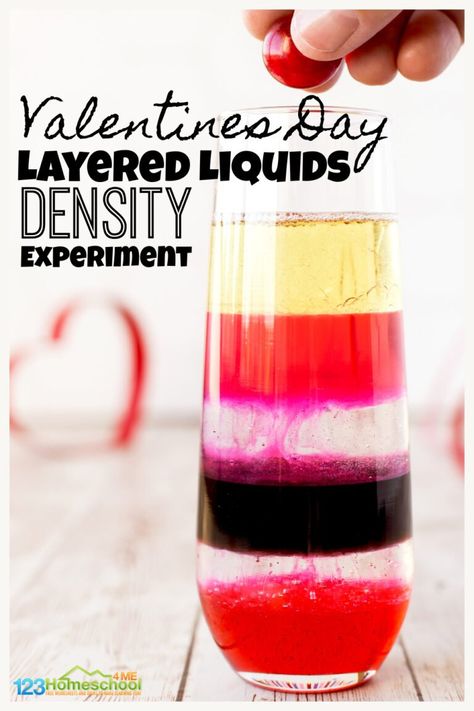 February Science Experiments, Valentines Day Science, Valentine Science Experiments, Valentine Math Activities, Density Experiment, Homeschool Science Lessons, Science Valentines, Math Valentines, San Valentine