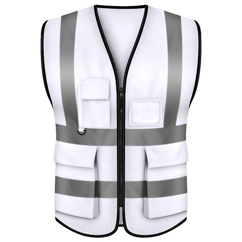 TOPTIE White Safety Vest Incident Command Vest with 5 Pockets and High Visibility 2 Reflective Strips Construction Vest, Reflective Vest, Red Kap, Safety Vest, Reflective Tape, Poly Bags, Personal Protective Equipment, D Ring, Front Zipper