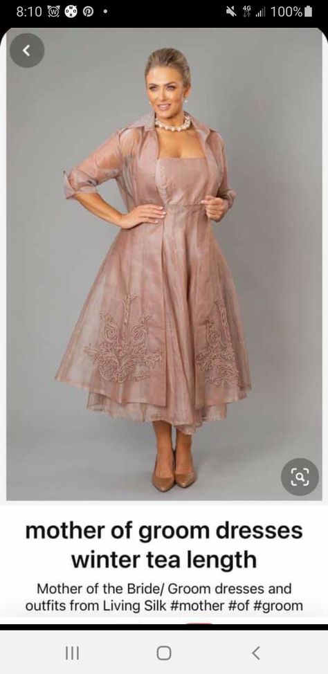 Mother Of The Groom Tea Length Dresses Over 50, Mother Of The Bride Long Dresses, Summer Mother Of The Bride Dresses Tea Length, Mother Of Bride Outfits Modern, Mother Of The Groom Dresses Over 50, Outfit With Sleeves, Organza Coat, Mother Of Groom Outfits, Wedding In Spring