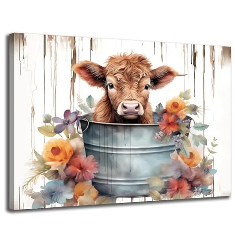 Highland Cow Pictures, Cow Wall Decor, Highland Cow Canvas, Cow Wall Art, Cow Pictures, Cow Canvas, Bedroom Artwork, Nursery Paintings, Animal Wall Decor