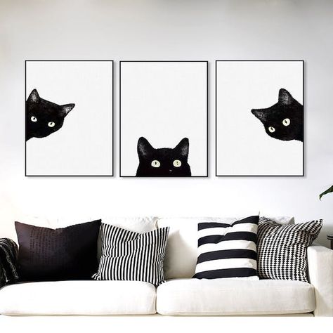 Black Cat Artwork, Canvas Background, Art Mignon, Nordic Wall, Cat Artwork, Cute Black Cats, Cat Wall Art, Animal Canvas, Cat Wall