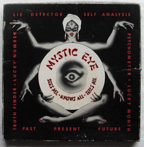 Mystic Eye Vintage 1953 Fortune Teller Game Box Fortune Teller Game, Vintage Fortune Teller, The Lying Detective, Mystic Eye, Eyes Game, Lie Detector, Vintage Board Games, Fortune Telling, Fortune Teller