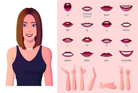 Beautiful woman mouth animation and lip ... | Premium Vector #Freepik #vector #mouth-animation #lip-sync #cartoon-lips #mouth Mouth Animation, Free Cartoon Characters, Human Mouth, Emoticon Faces, Anime Lips, Learn Animation, Wearing Purple, Female Cartoon Characters, Cartoon Eyes