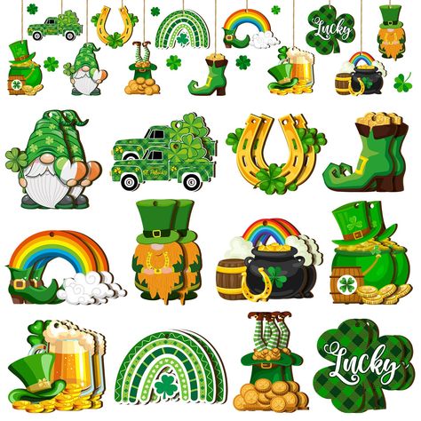 PRICES MAY VARY. Abundant Quantity in the Package: you will receive 24 pieces of St Patrick's Day wooden ornaments in 12 styles, each style for 2 pieces, sufficient to meet your crafts making or decoration demands, and you can share them with your family members Reliable and Serviceable Material: our St Patrick's Day decorations are made of quality wood material, firm and sturdy to use, not easy to fade, deform or break, and can retain their bright color for a long time, providing you with a lon St Patrick's Day Tree, Tree Table Decor, Green Clover, Ornaments Vintage, St Patrick's Day Decorations, Car Decorations, Tree Table, Mini Ornaments, Clover Green