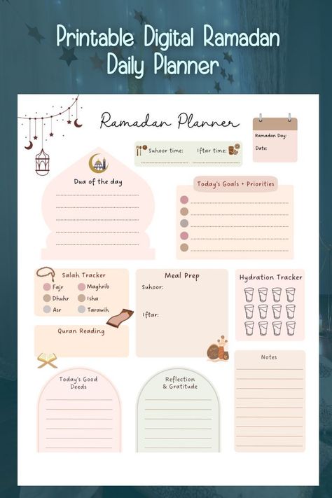 Ramadan Daily Planner Printable, 2023 Ramadan Ramadan Daily Planner, Mom Planner Printables Free, Ramadan Tracker, Prayer Tracker, Ramadan Printables, Ramadan Planner, Project Planner Printable, Free Planner Templates, Daily Planner Printables Free