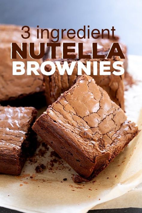 These chewy, rich Nutella brownies are naturally gluten free and are truly made with just 3 simple ingredients: Nutella hazelnut spread, eggs, and almond flour. #glutenfree #gf #nutella #brownies Nutella Brownies 3 Ingredient, Nutella Deserts, Nutella Ingredients, 3 Ingredient Nutella Brownies, 3 Ingredient Brownies, Nutella Recipes Brownies, Nutella Brownie, Cookie Dough Cake, Dessert Halloween