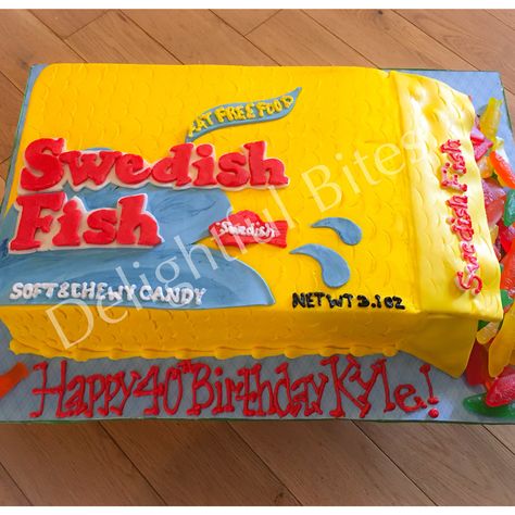 Swedish fish lover cake! I love the way this turned out!! All buttercream with fondant decor! Delightful Bites Mobile,al Swedish Fish Cake, Fish Cake Ideas, Lover Cake, Fish Cake Birthday, Dream Birthday, Fish Bites, Swedish Fish, Candyland Birthday, Fish Cake