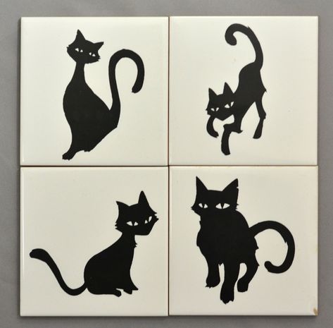 Black cat tiles | No great age, on unmarked 3 inch blanks pr… | Flickr Cat Tiles, Drawn Cats, Black Cat, Insects, Look At, Spain, Home Decor Decals, Ceramics, Italy