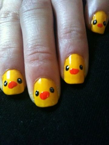 Duckie nail art by ~me-and-jd on deviantART Rubber Ducky Nail Art, Rubber Duck Nails, Ducky Nails, Easy Short Nails, Silly Nails, Friend Nails, Funky Chicken, Simple Toe Nails, Kids Nail Designs