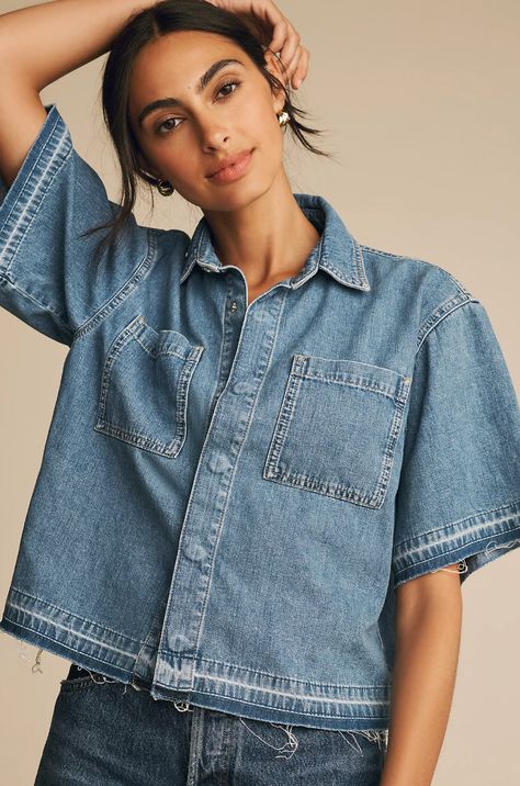 Denim Short Sleeve Shirt Outfit, Short Sleeve Shirt Outfit, Black Crochet Lace Top, Denim Short Sleeve Shirt, Sleeve Shirt Outfit, Short Sleeve Denim Shirt, Winter Blouses, White Ruffle Blouse, Lace Blouse Long Sleeve